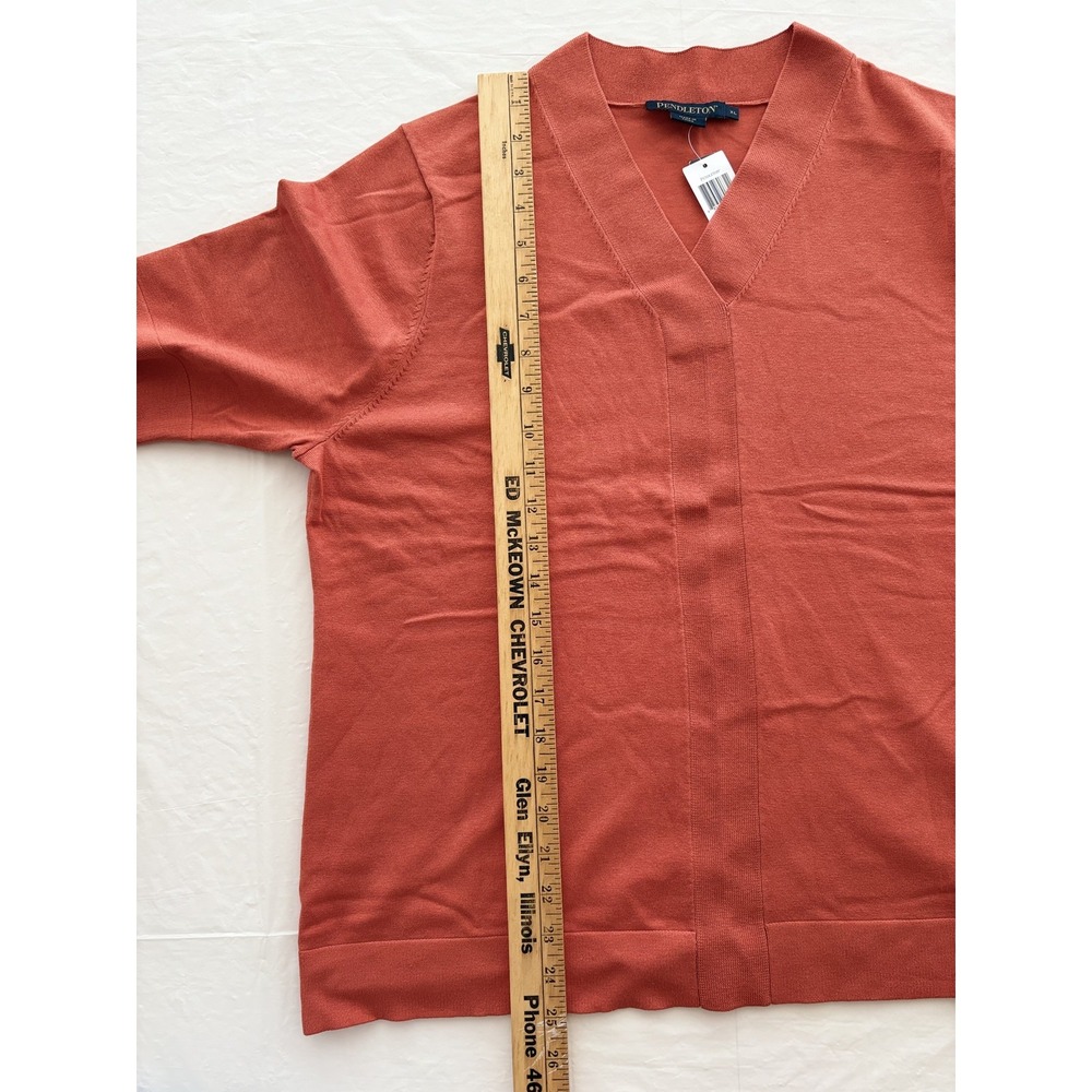 Pendleton Sweater Women XL Orange V Neck Silk Blend Short Sleeve Pullover NWT - Picture 10 of 16